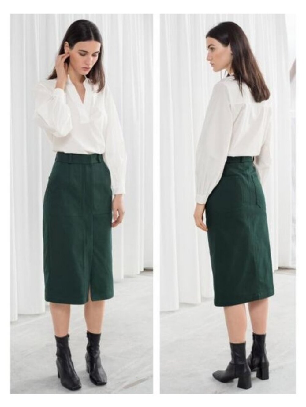 & OTHER STORIES Pencil Cotton Skirt Size 2 Green